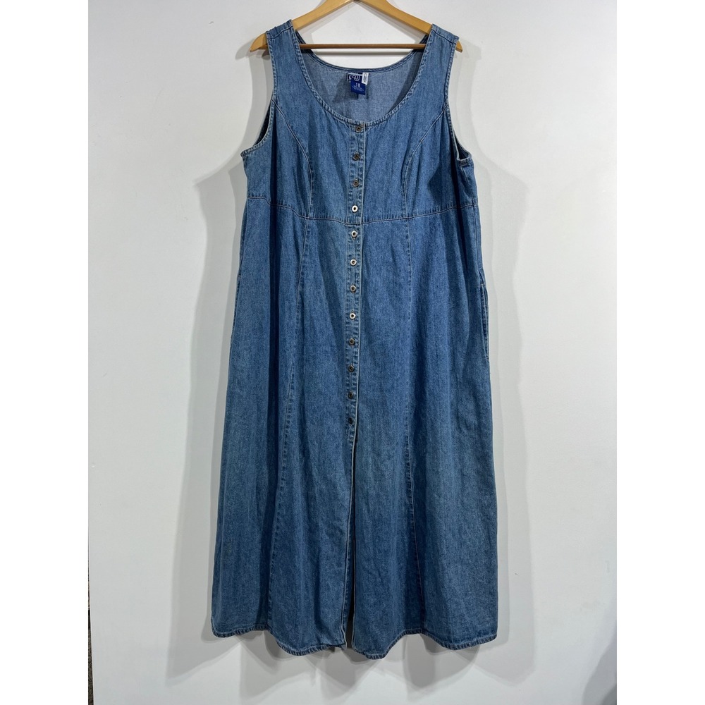 VTG 90s Cottagecore Overall Jumper Denim Maxi Dress Womens 18/20 Mature Prairie